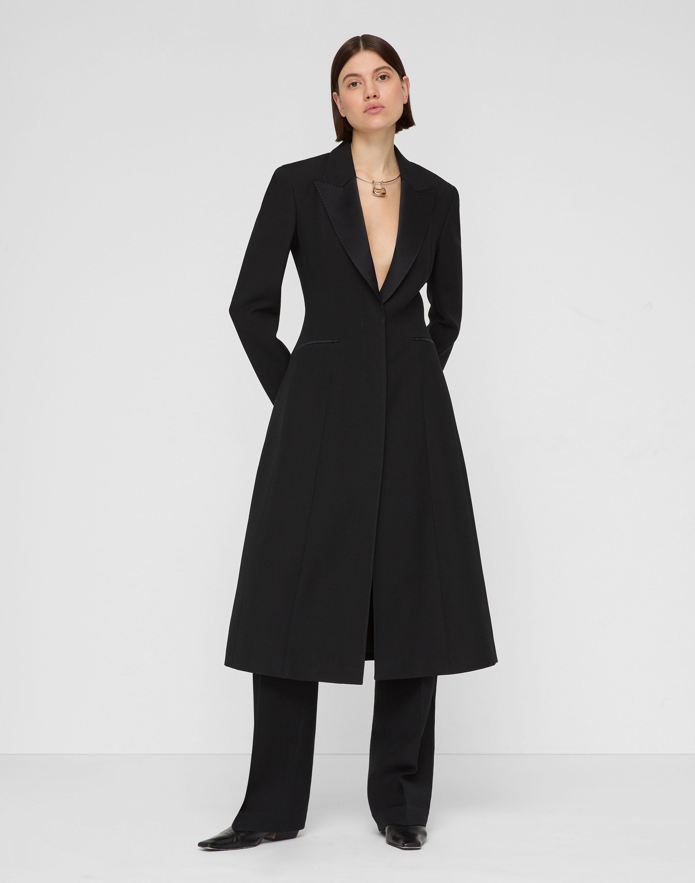 Wool-Silk Crepe Tuxedo Coat