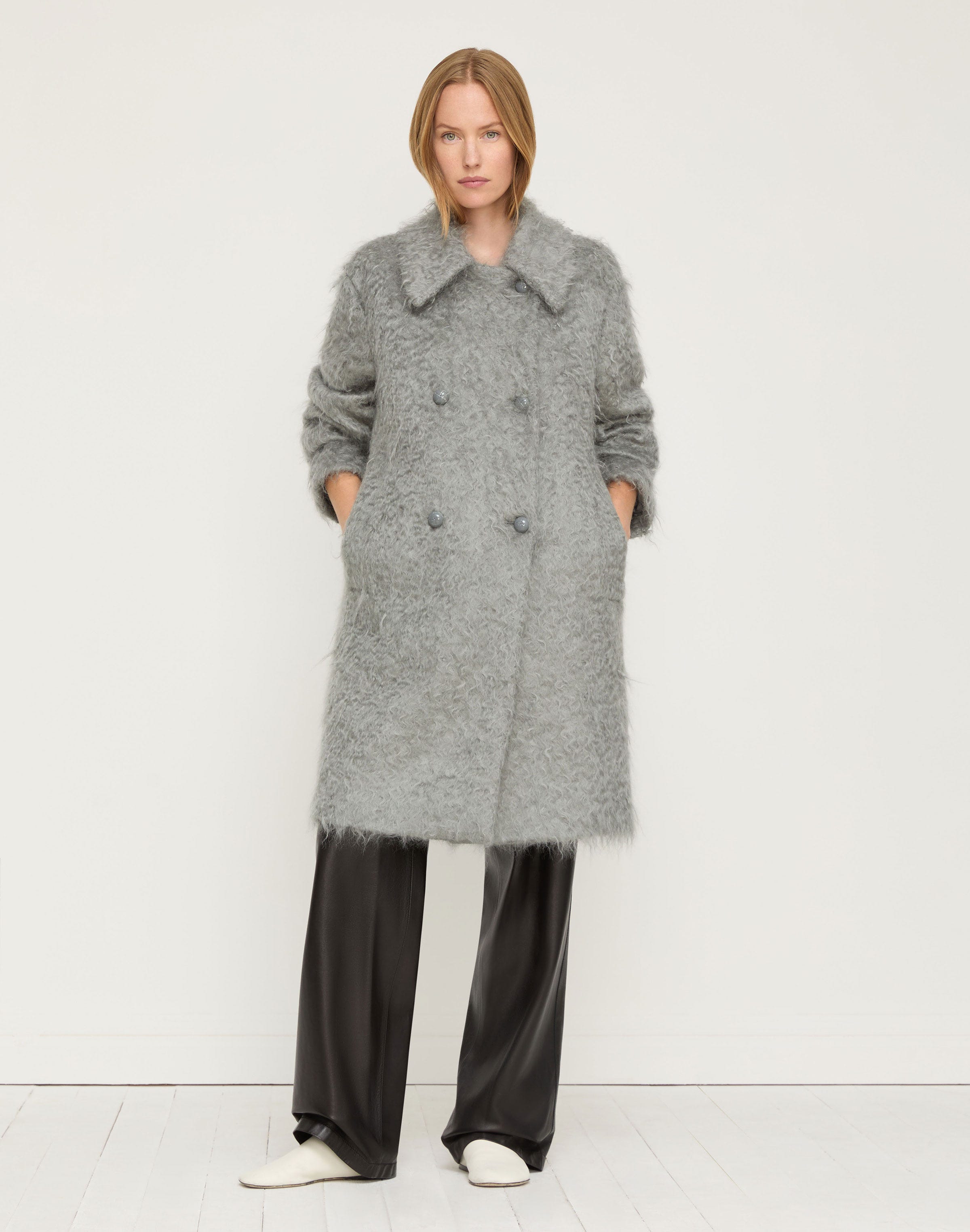 Brushed Mohair-Wool Double Breasted Oversized Coat