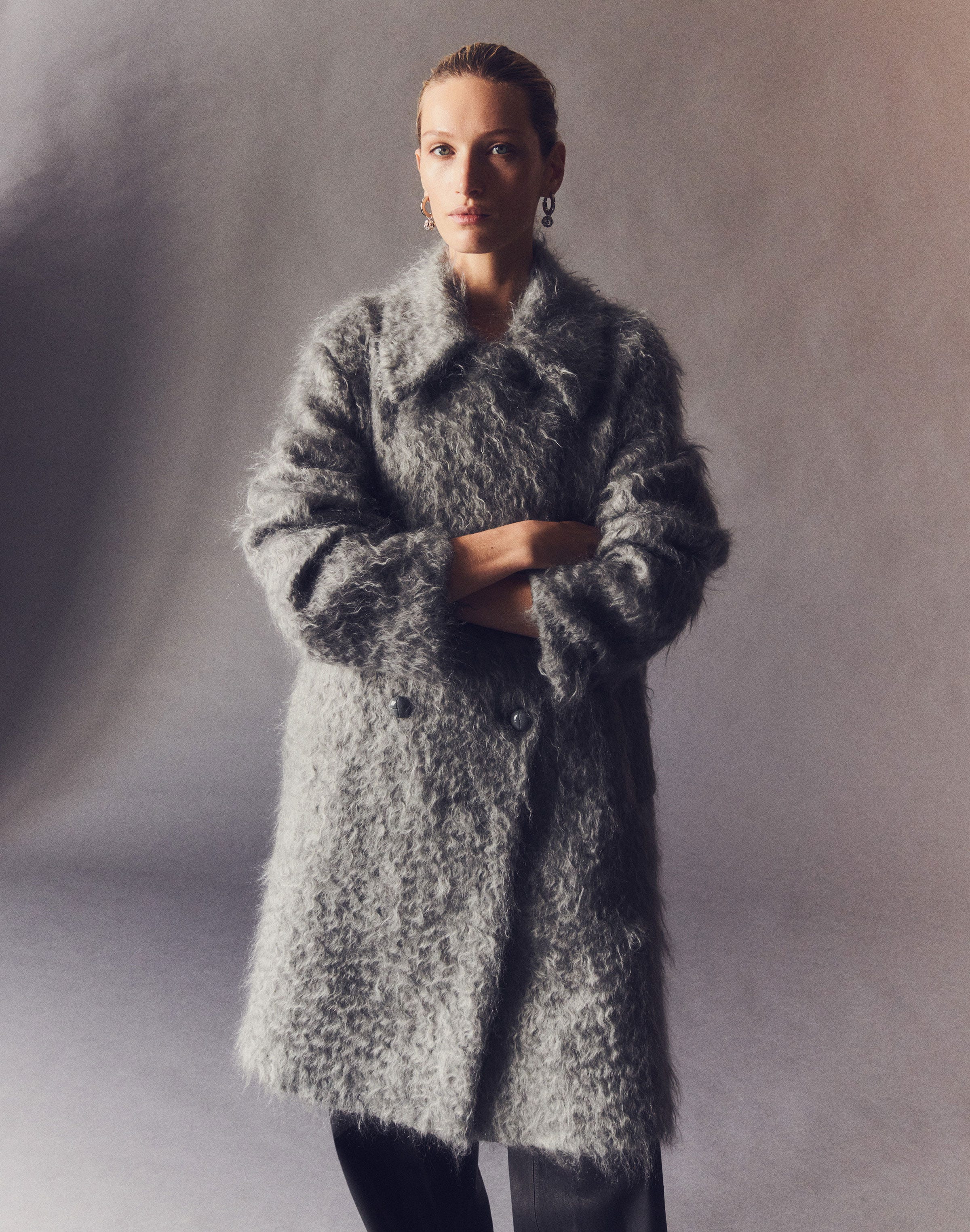 Brushed Mohair-Wool Double Breasted Oversized Coat