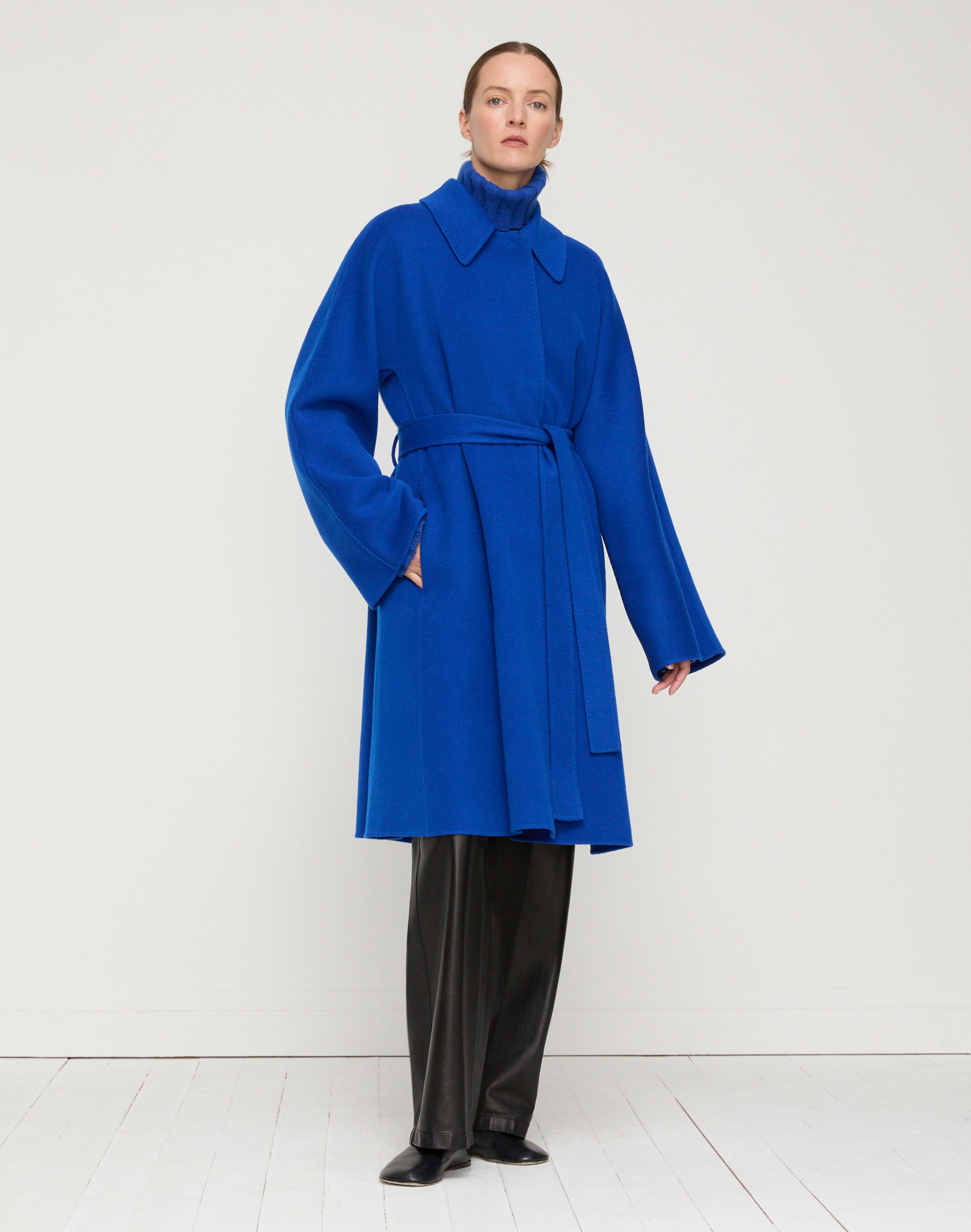 Wool-Cashmere Double Face Oversized Coat & Detachable Poncho