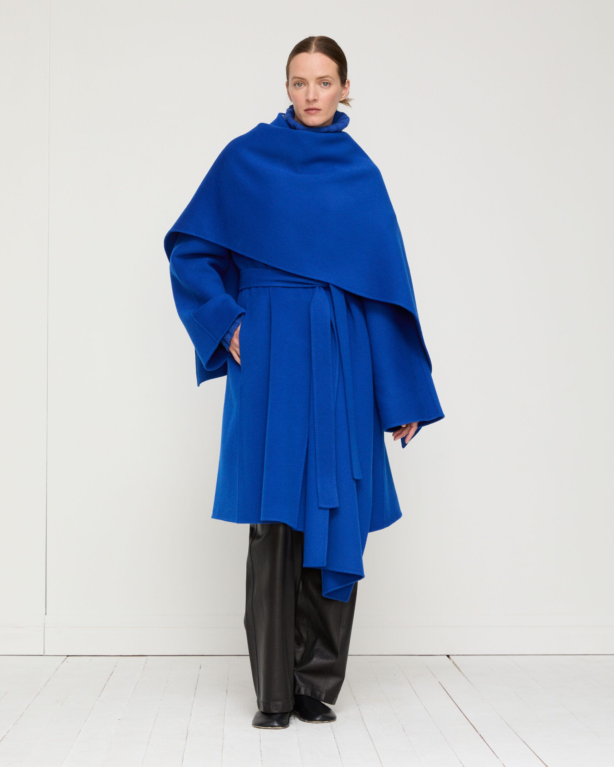 Wool-Cashmere Double Face Oversized Coat & Detachable Poncho