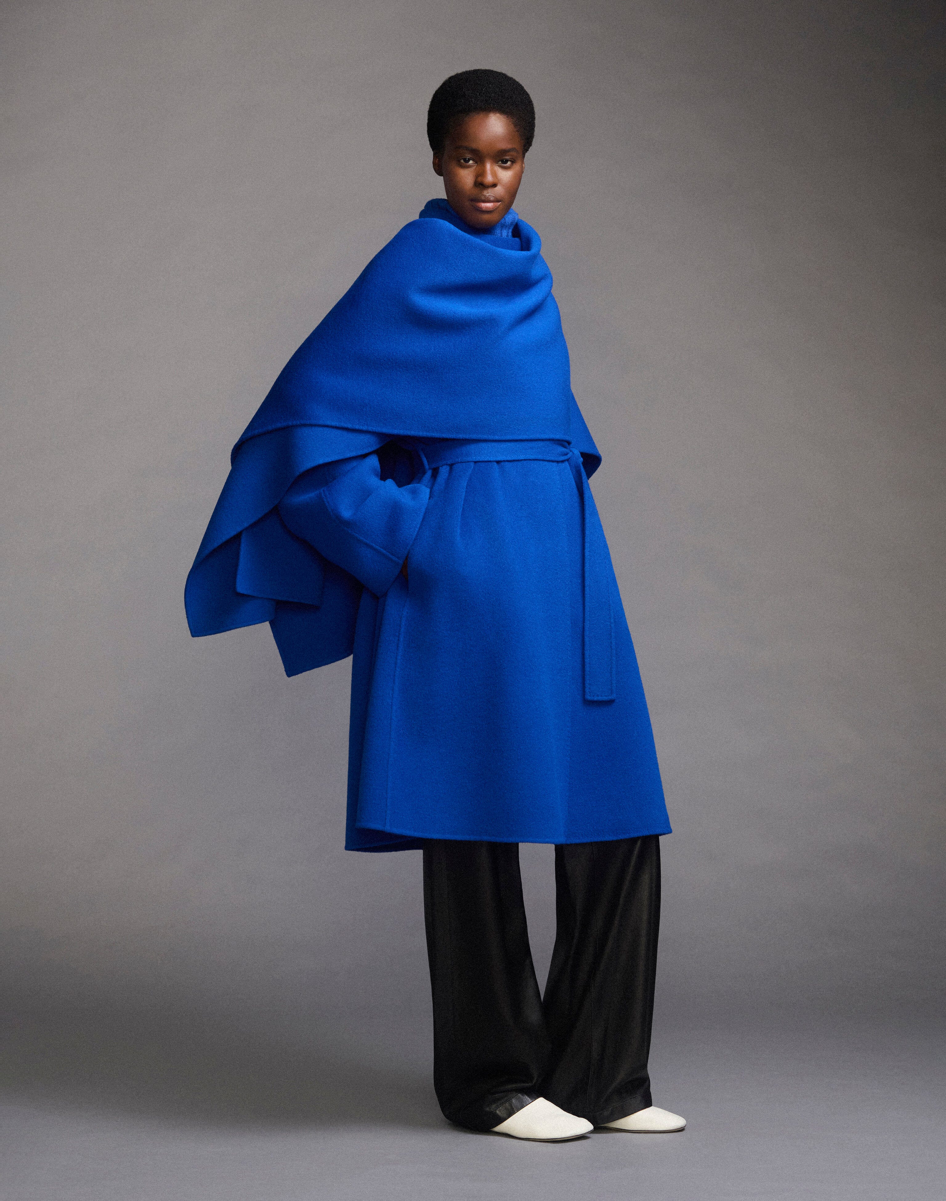 Wool-Cashmere Double Face Oversized Coat & Detachable Poncho