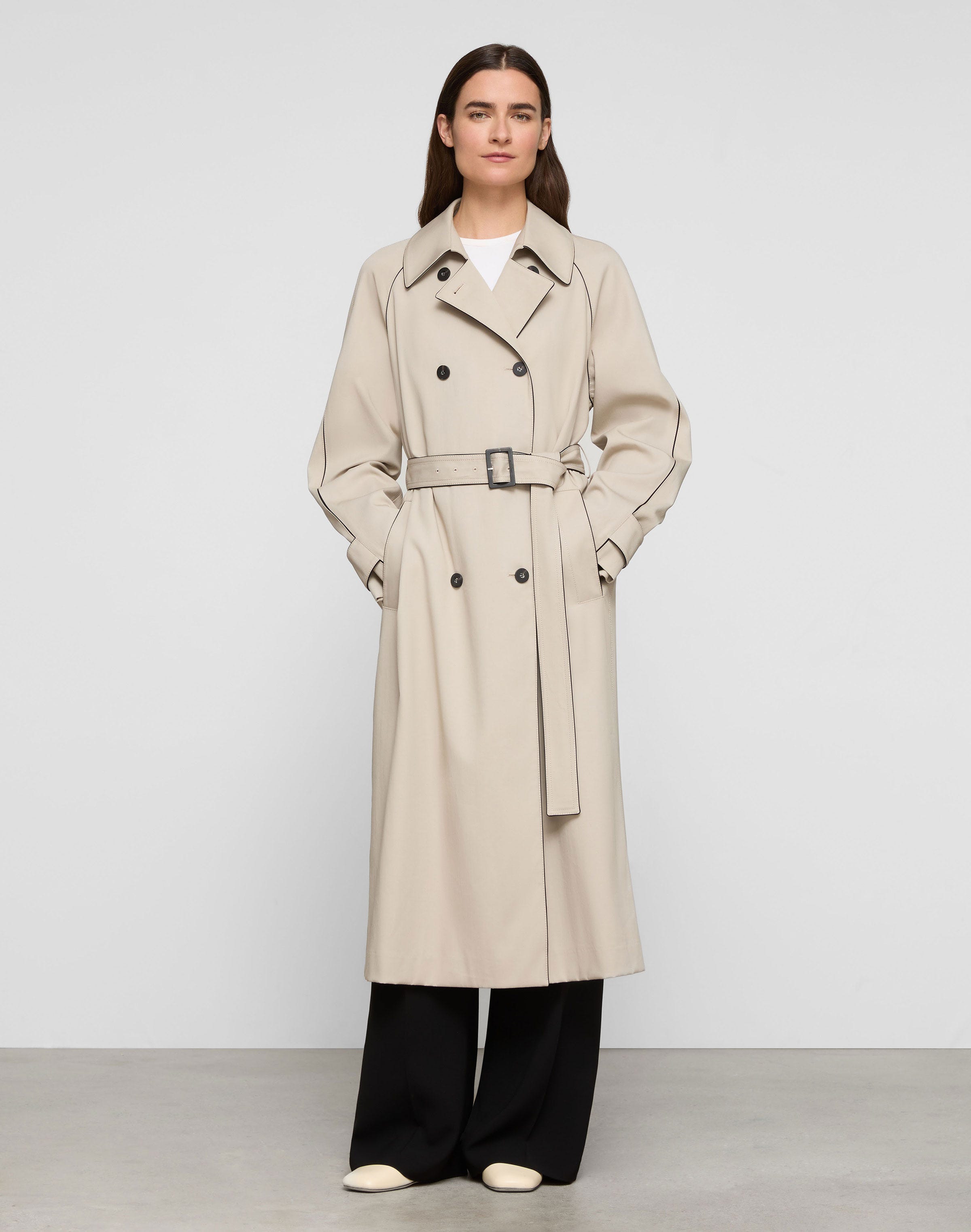 Cotton-Viscose Twill Piped Trench Coat
