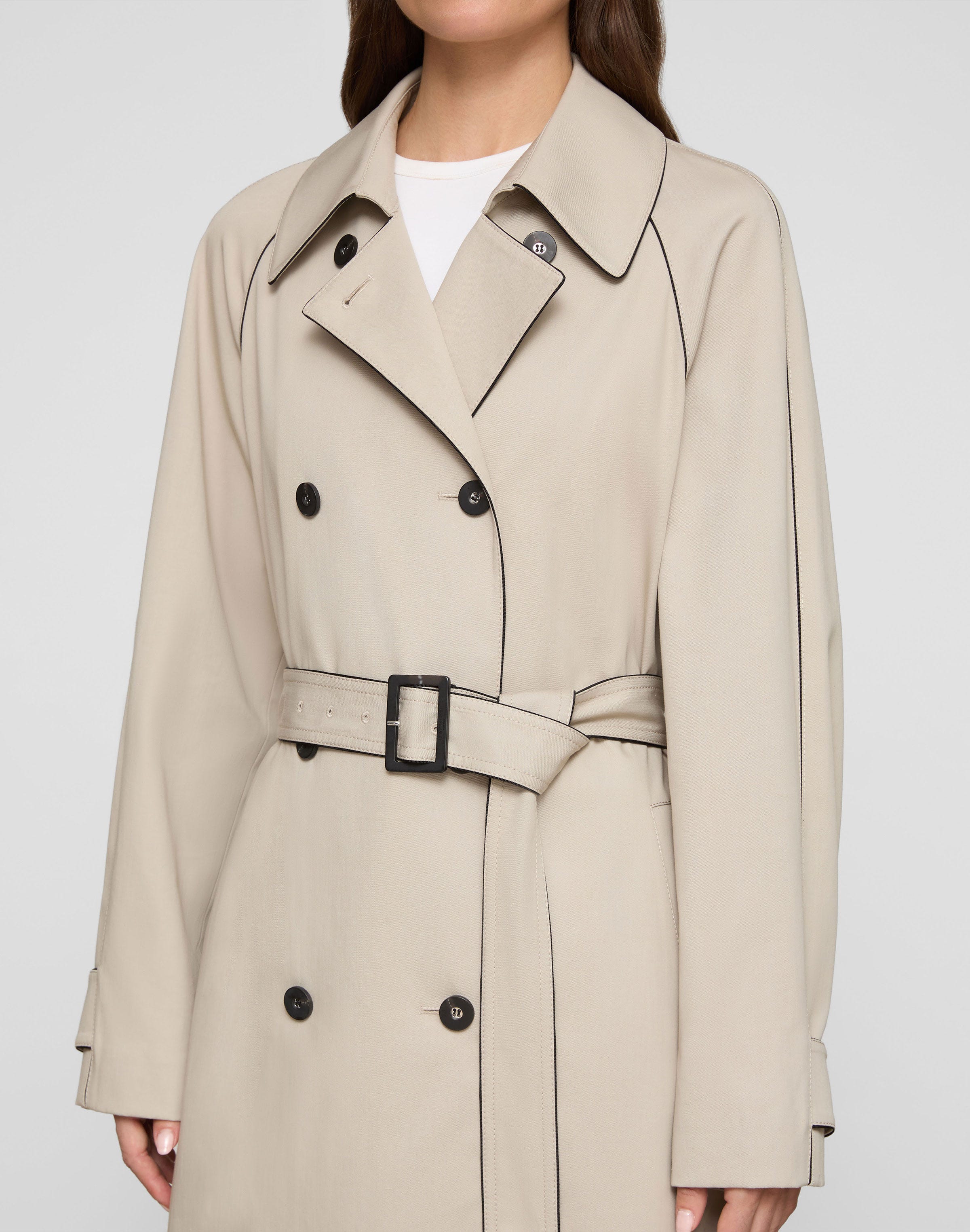 Cotton-Viscose Twill Piped Trench Coat