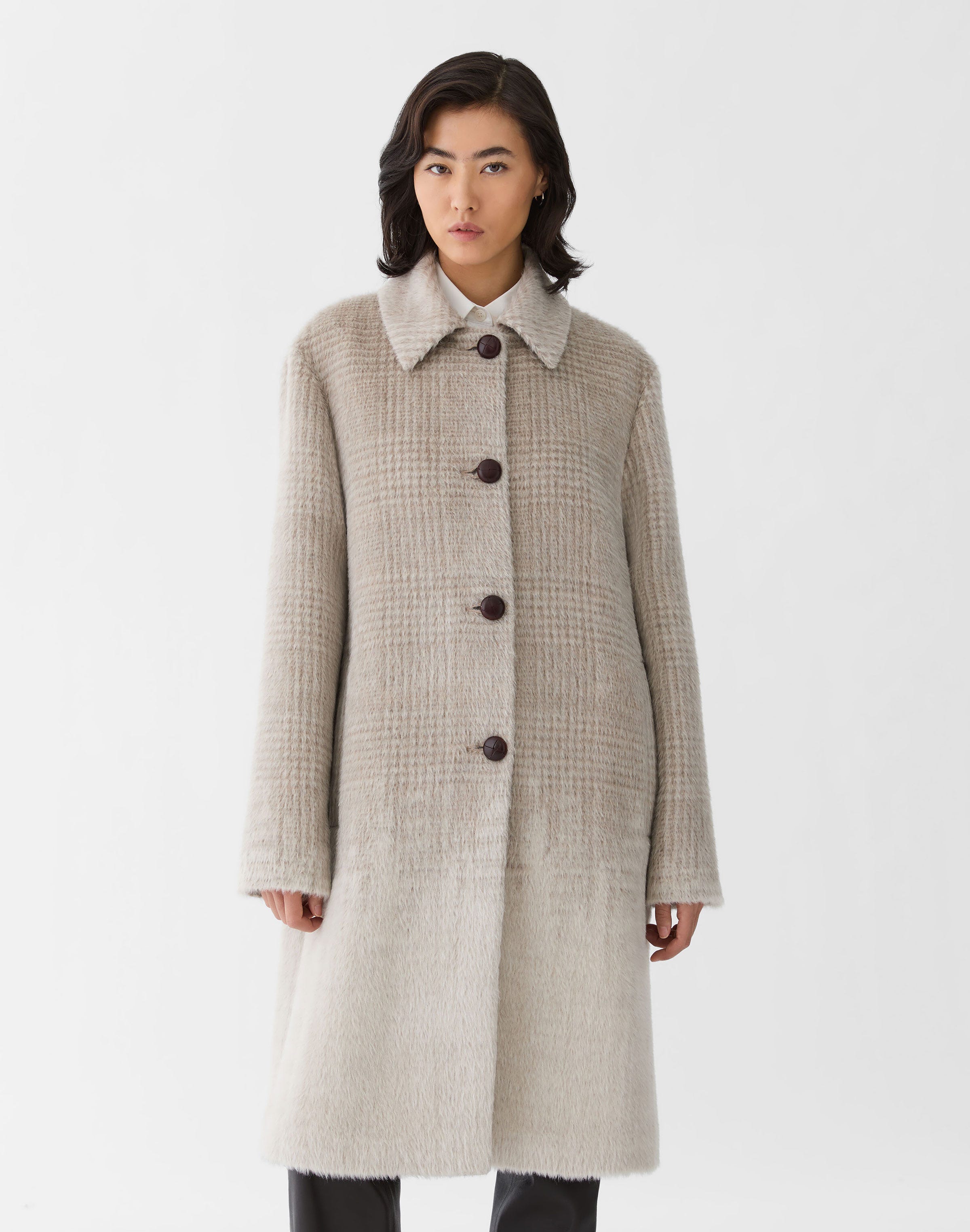 Alpaca-Wool Glen Plaid Dégradé Coat