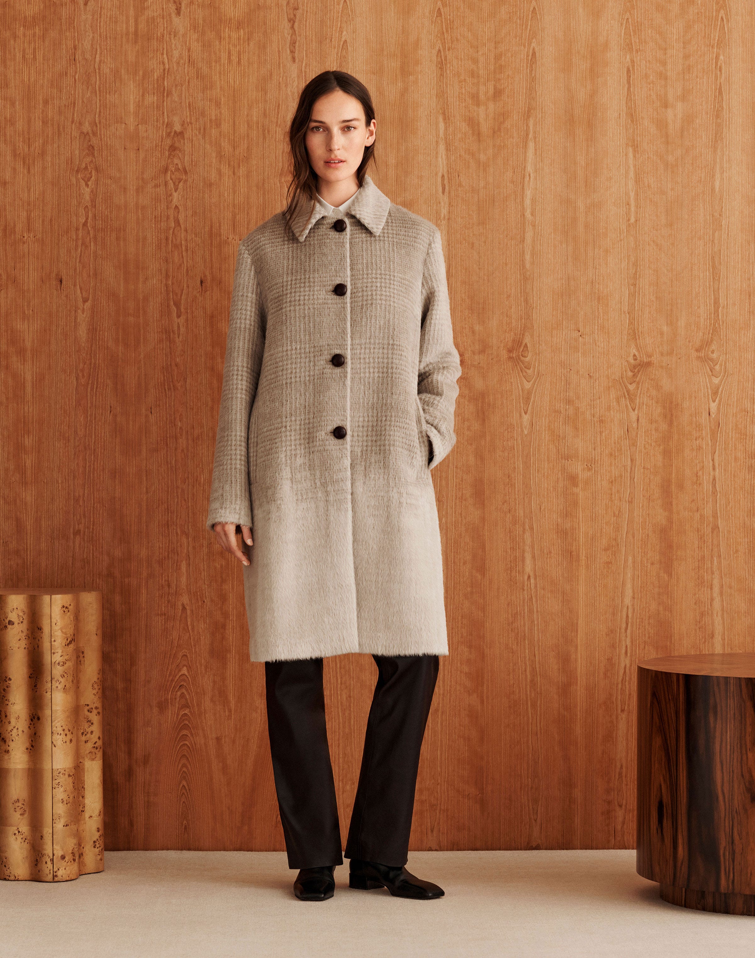 Alpaca-Wool Glen Plaid Dégradé Coat