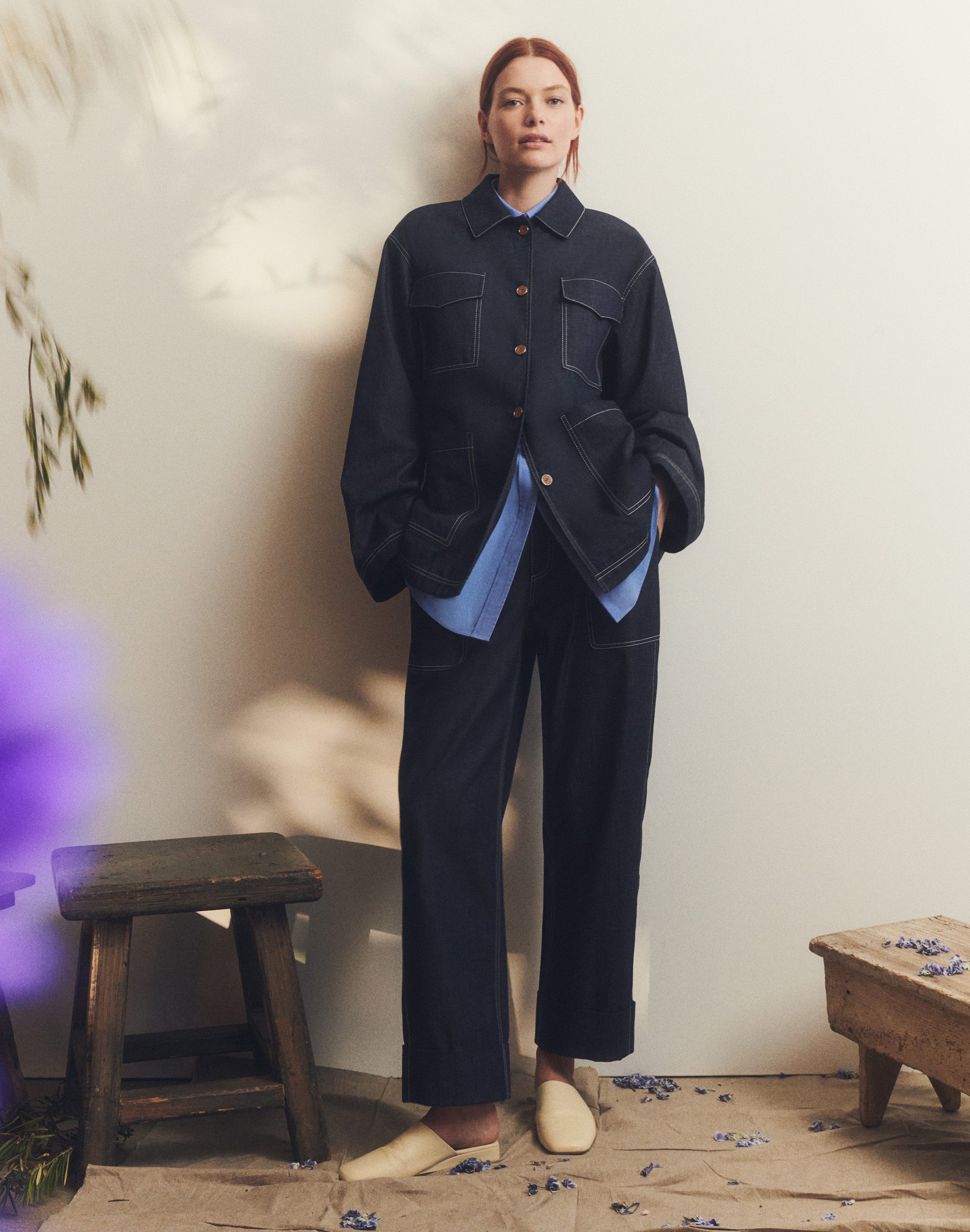 Chambray Patch Pocket Belted Jacket