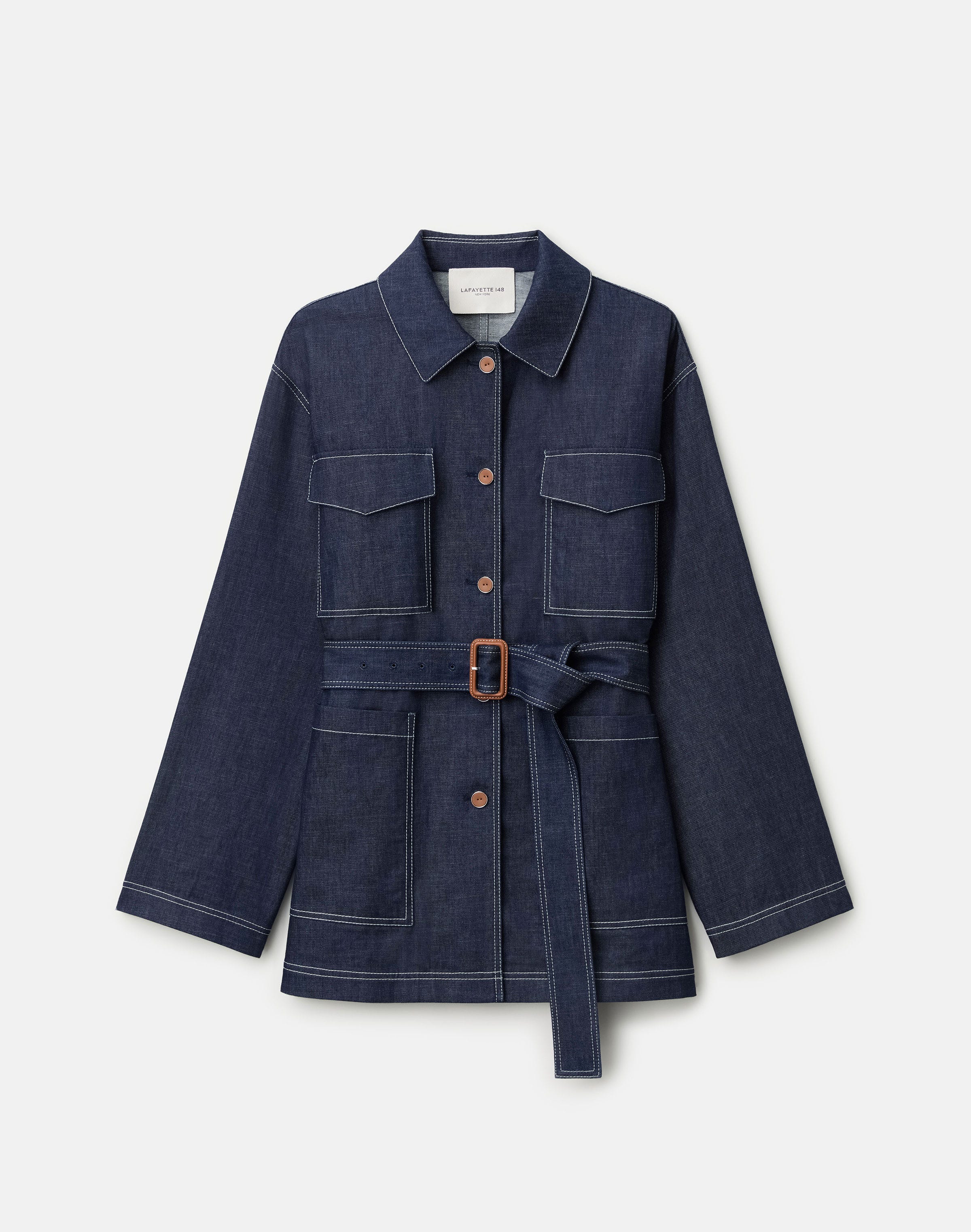 Chambray Patch Pocket Belted Jacket