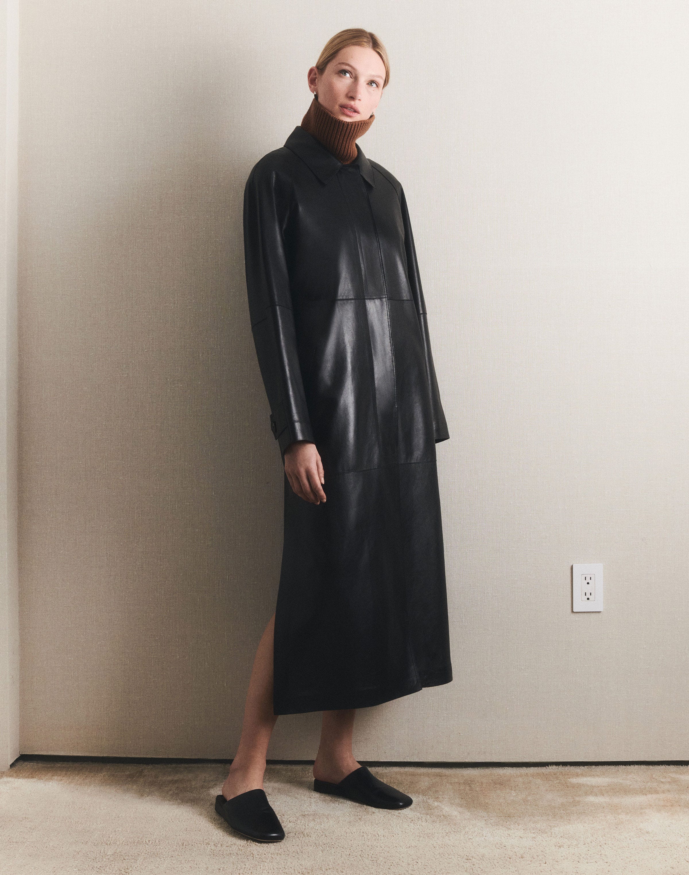 Nappa Leather Belted Oversized Trench Coat