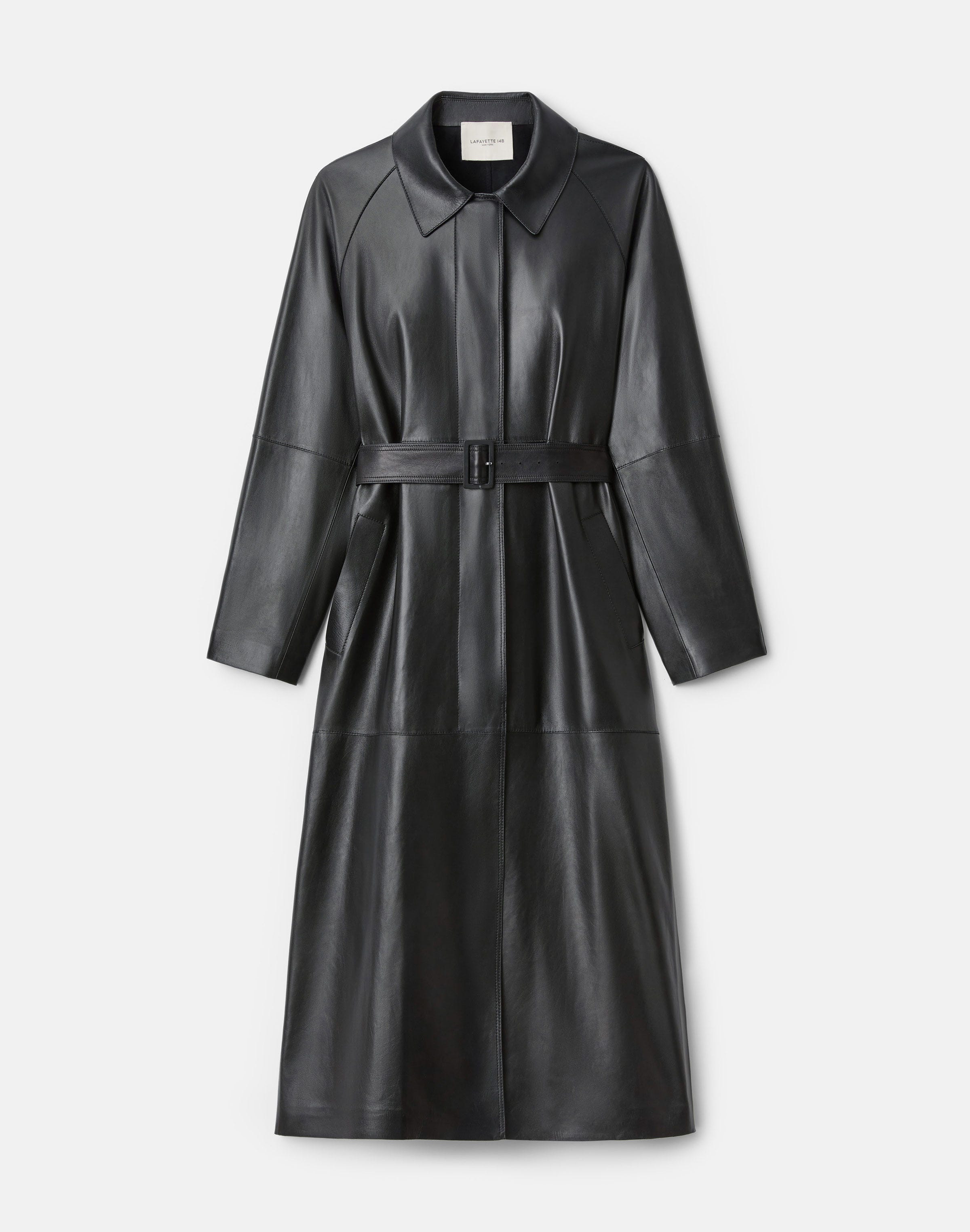 Nappa Leather Belted Oversized Trench Coat
