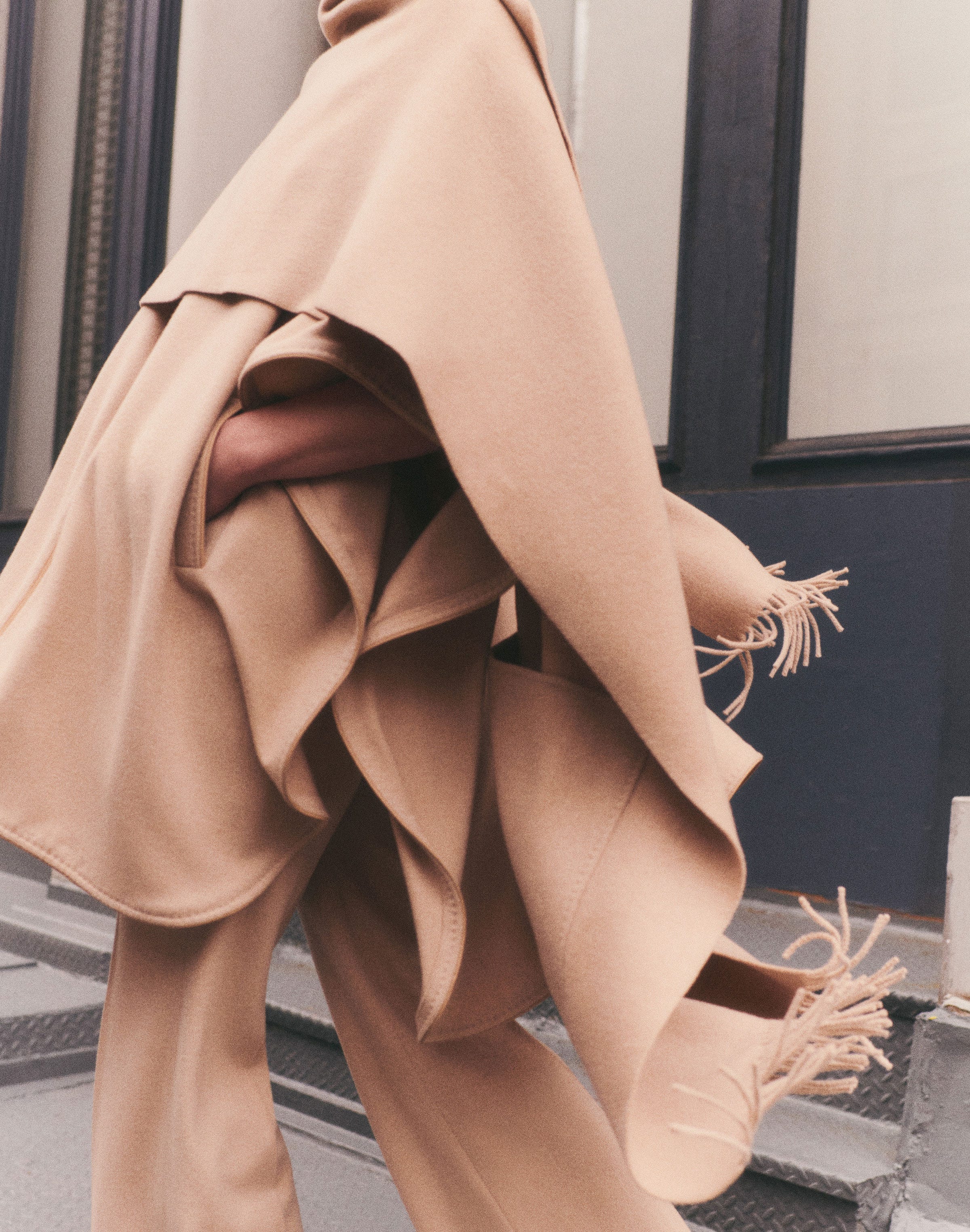 Camel Hair Knit Collar Oversized Cape