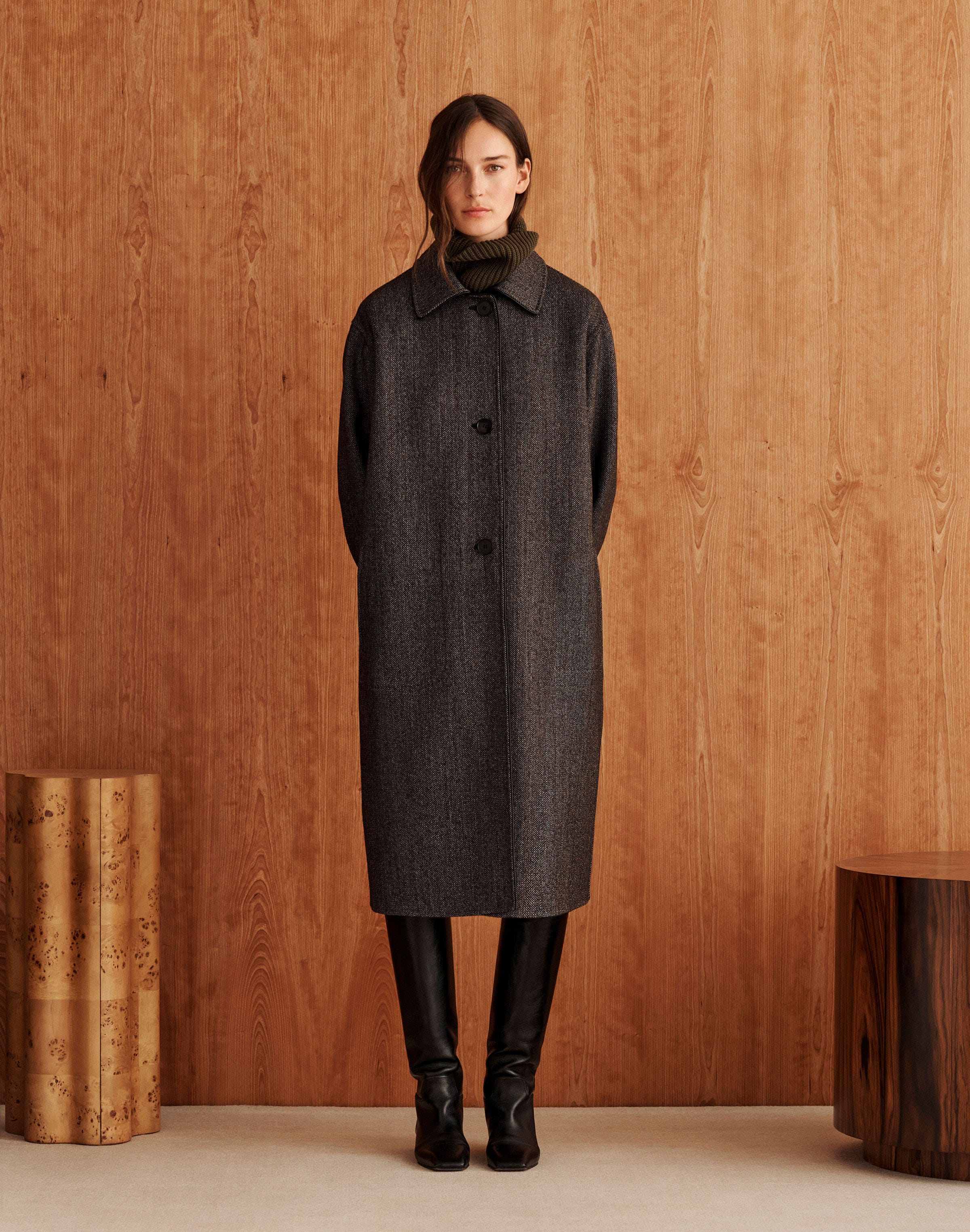 Wool-Cashmere Herringbone Double Face Reversible Overcoat
