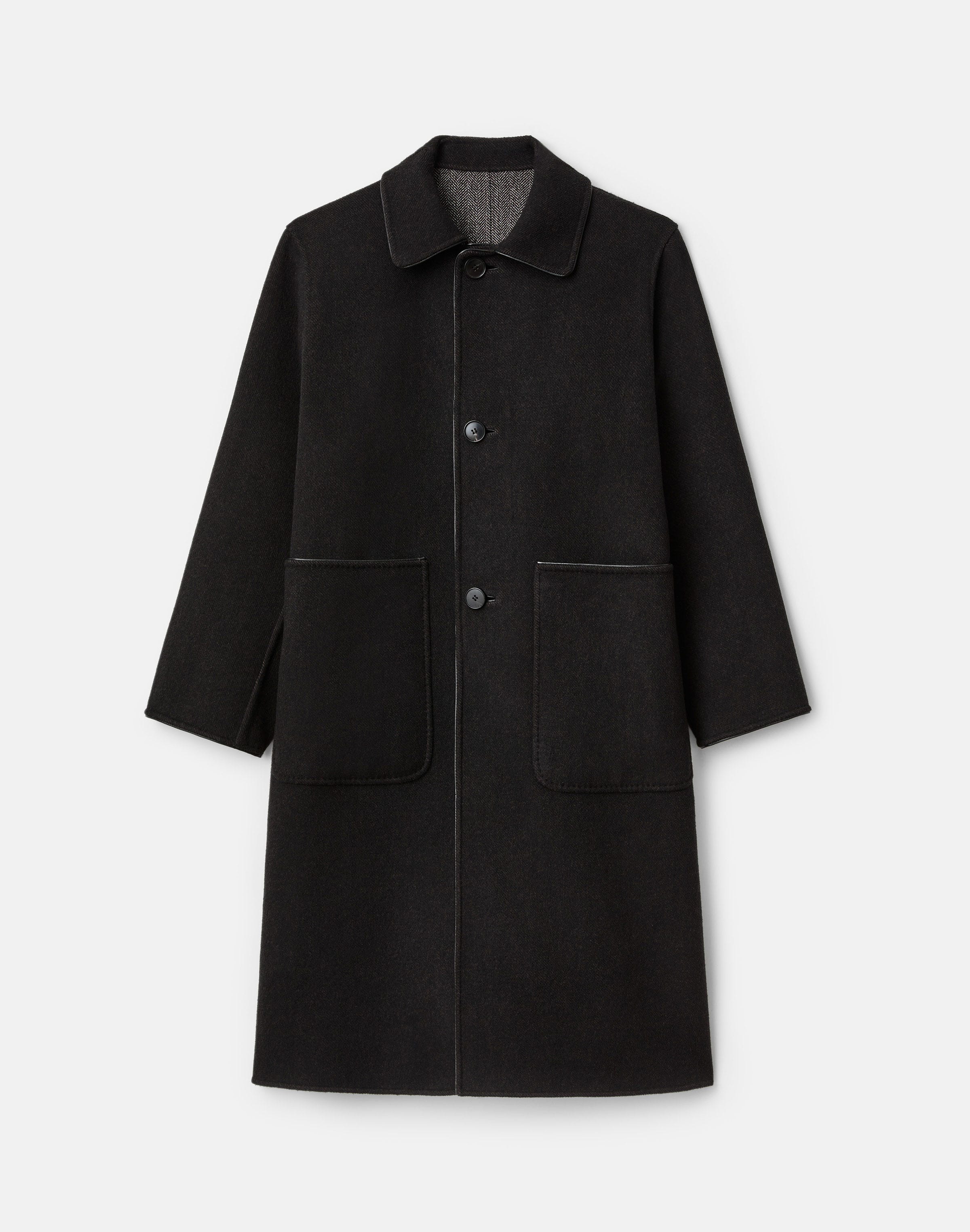 Wool-Cashmere Herringbone Double Face Reversible Overcoat