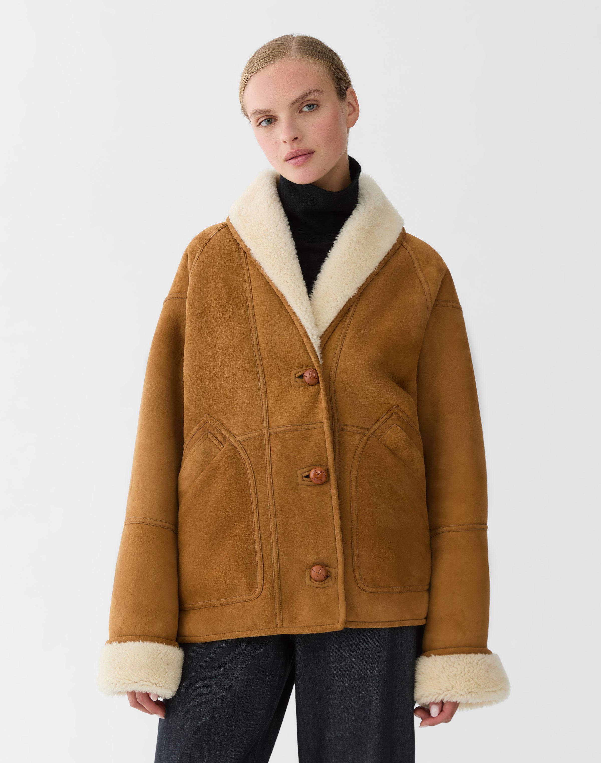 Shearling Reversible Shawl Collar Coat