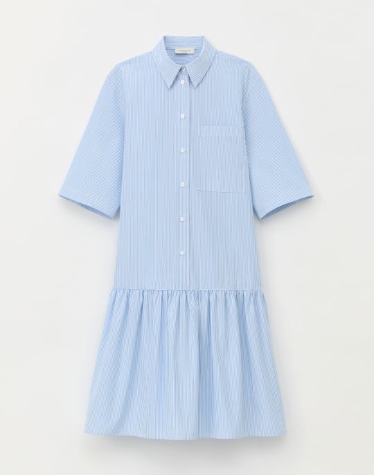 Stripe Organic Cotton Flounced Shirtdress