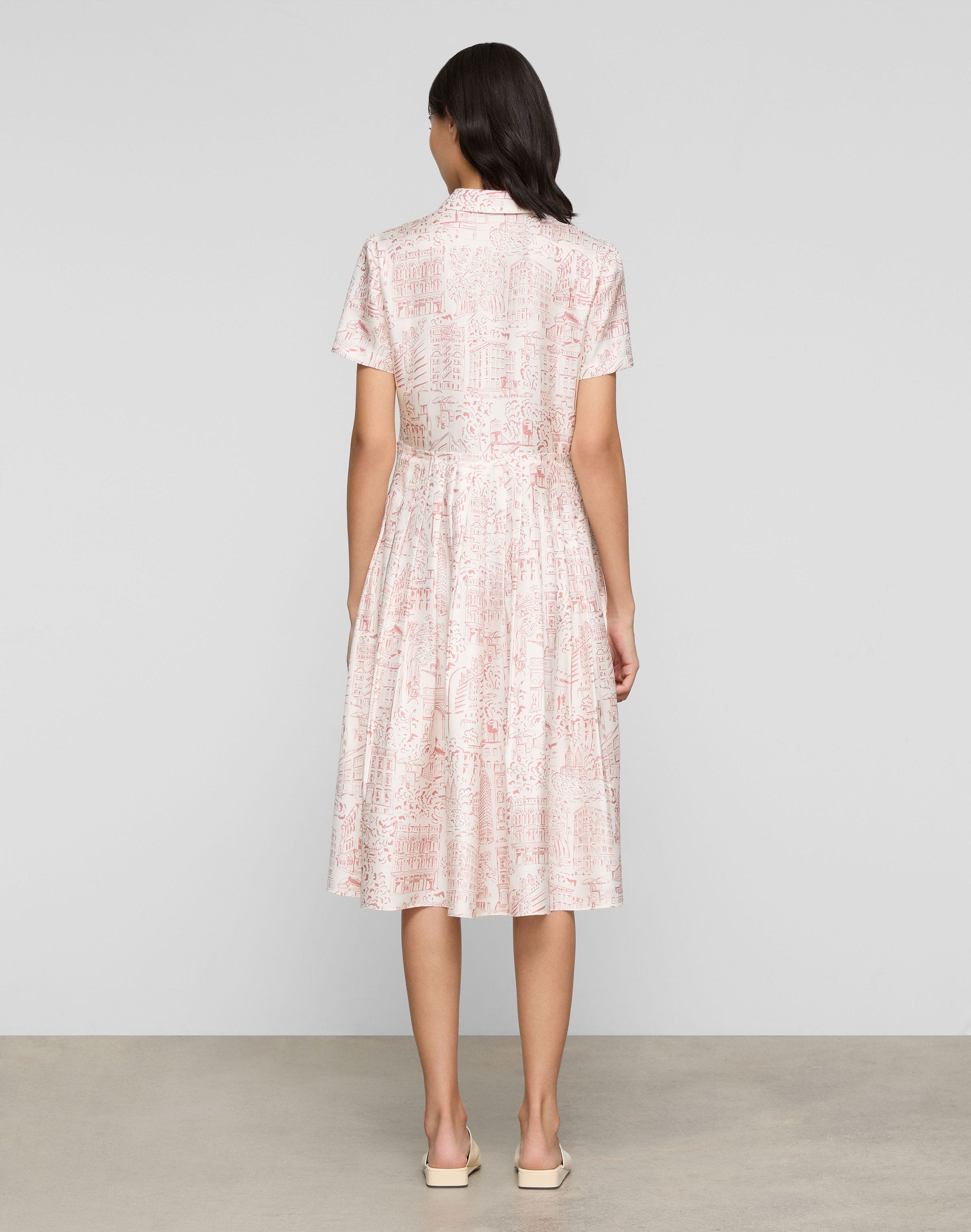 Landmarks Print Silk Twill Shirtdress