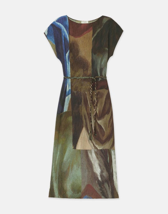 L148 X Save Venice Print Recycled Satin Plissé Midi Dress