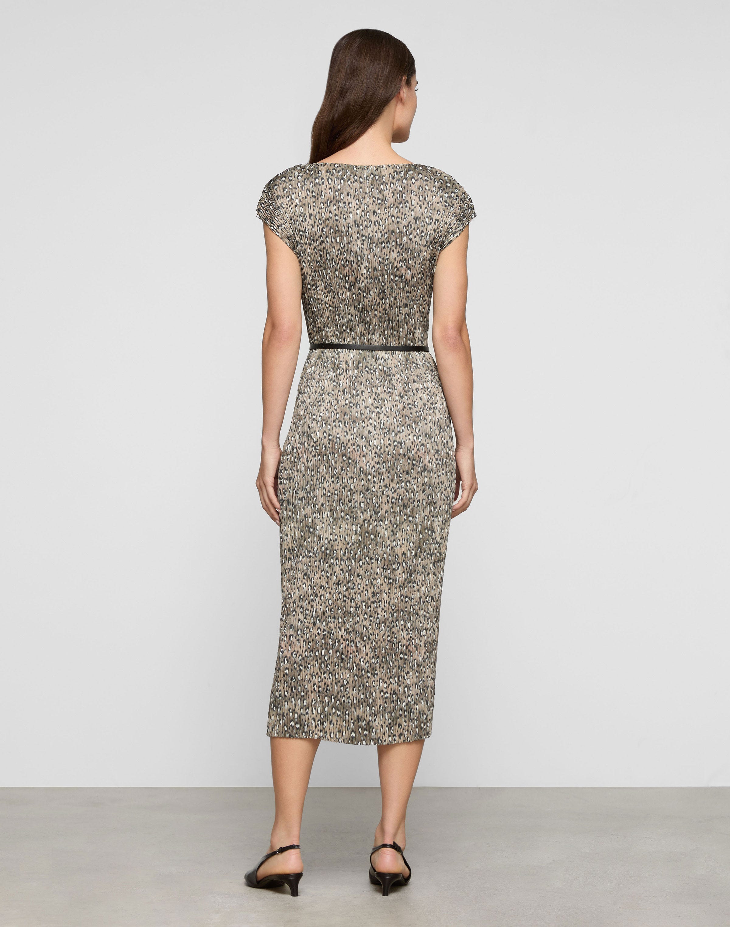 Leopard Print Satin Belted Midi Dress
