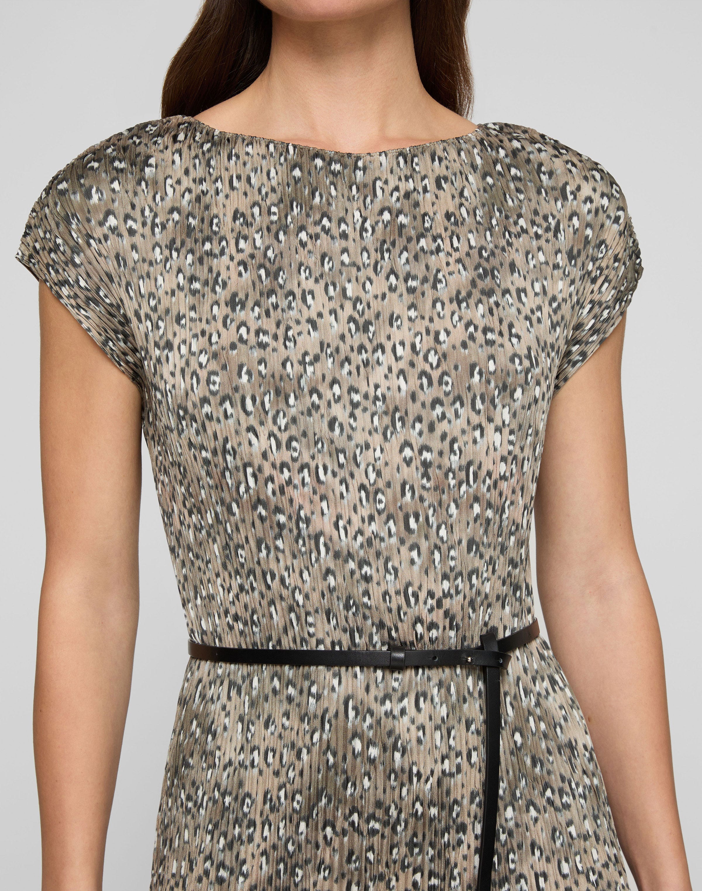 Leopard Print Satin Belted Midi Dress
