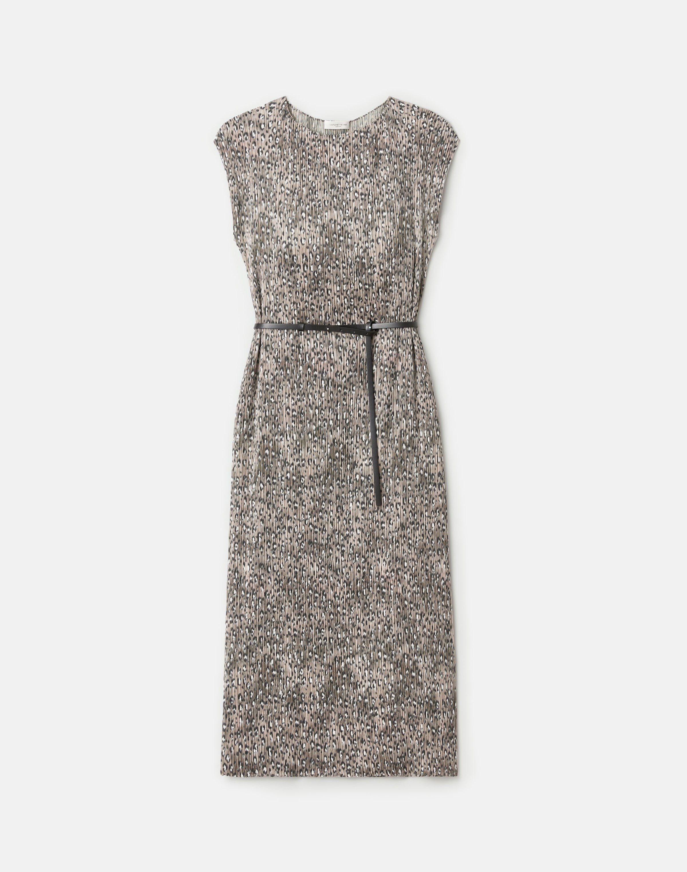 Leopard Print Satin Belted Midi Dress