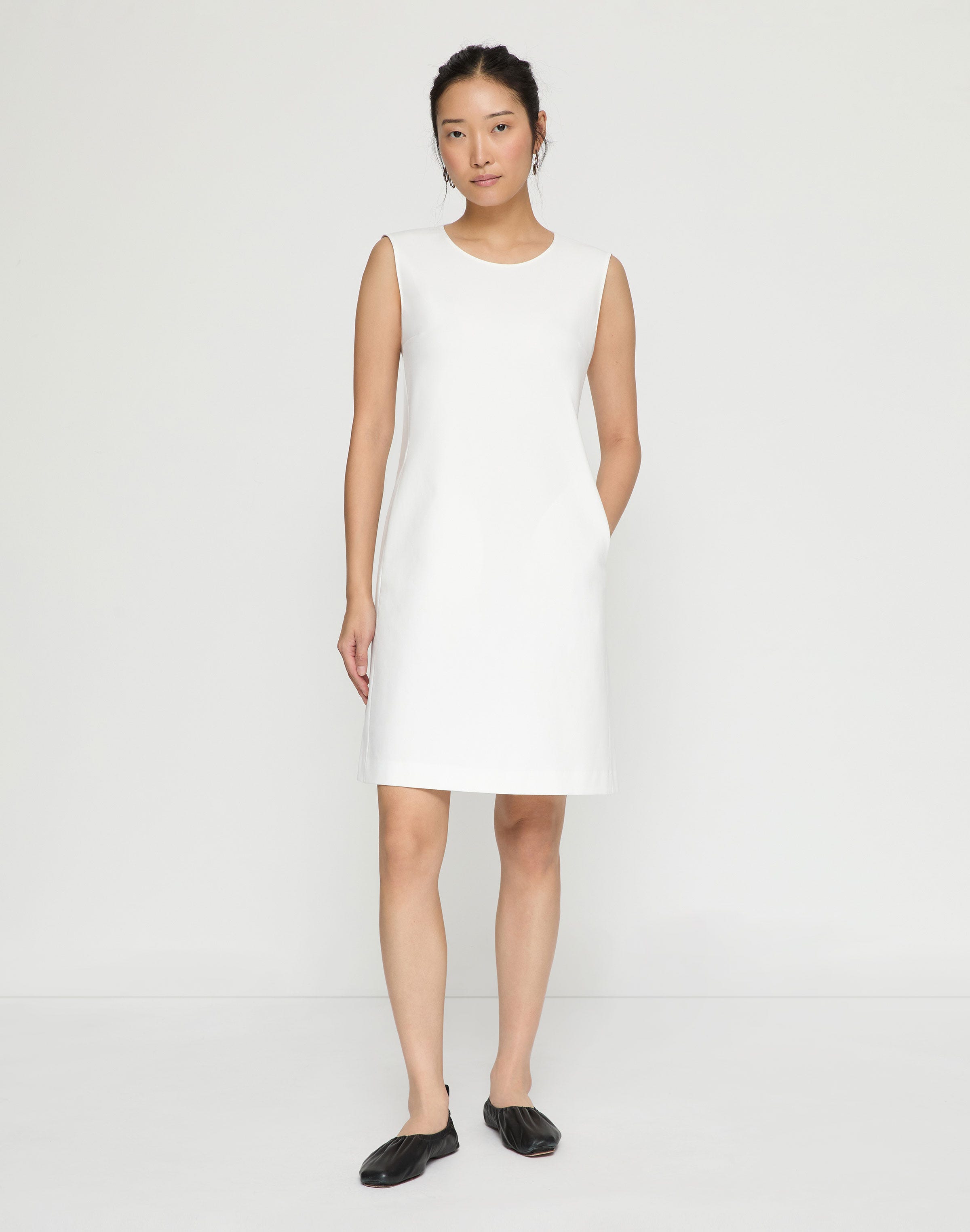Techno Stretch Twill Sleeveless Shift Dress