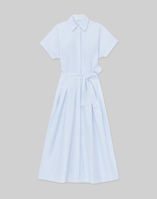 Petite Pinstripe Cotton Tulip Shirtdress
