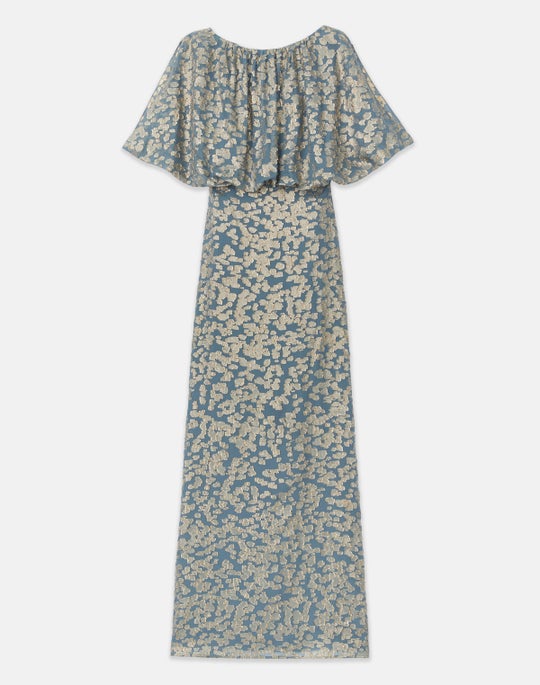Metallic Floating Leaves Silk Jacquard Blouson Gown