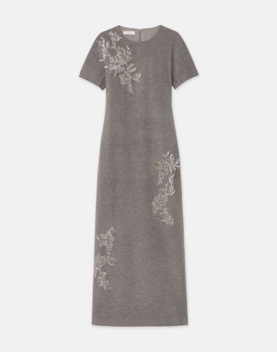 Baroque Hand-Beaded Brushed Wool-Cashmere Flannel Midi Dress