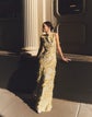 Pastel Dust Fringe Jacquard Maxi Sheath Gown
