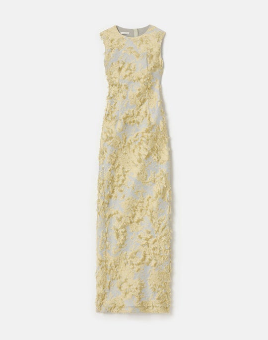 Pastel Dust Fringe Jacquard Maxi Sheath Gown