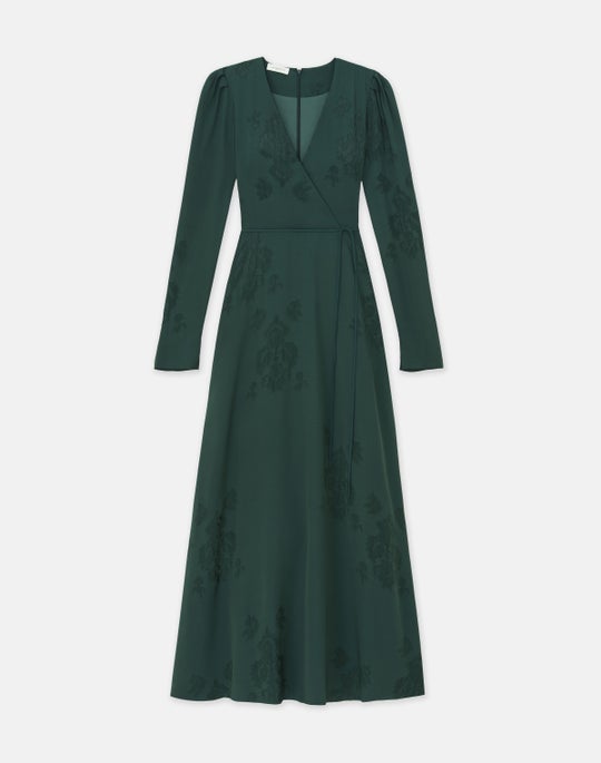 Baroque Botanical Cloqué V-Neck Maxi Dress