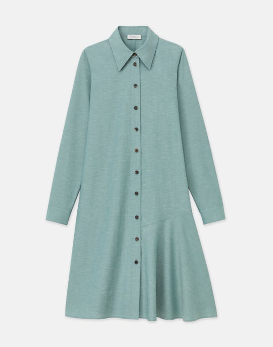 Plus-Size Slubbed Cotton Flounced Shirtdress