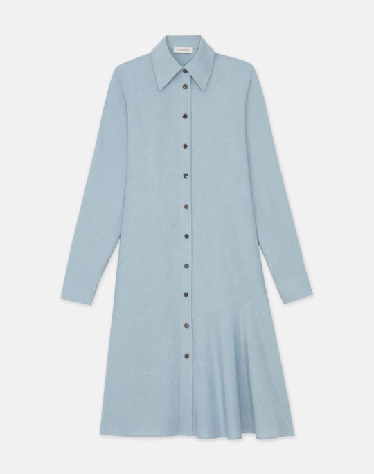 Petite Slubbed Cotton Flounced Shirtdress