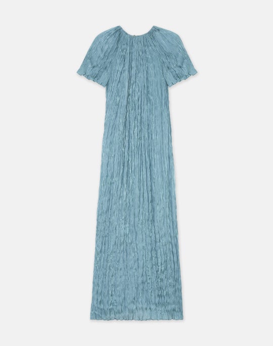 Iridescent Twill Plissé Maxi Dress