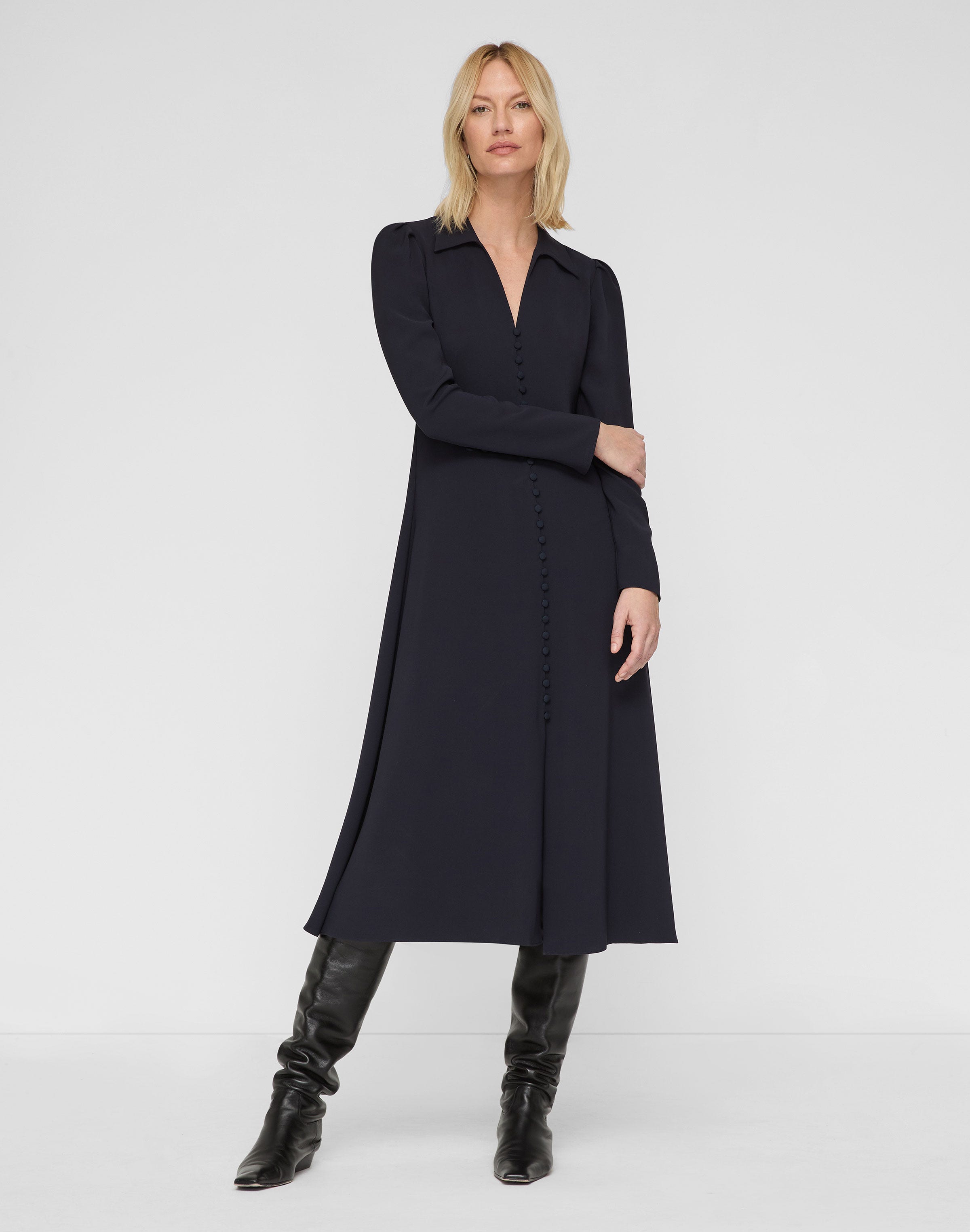Responsible Finesse Crepe Button Midi Dress
