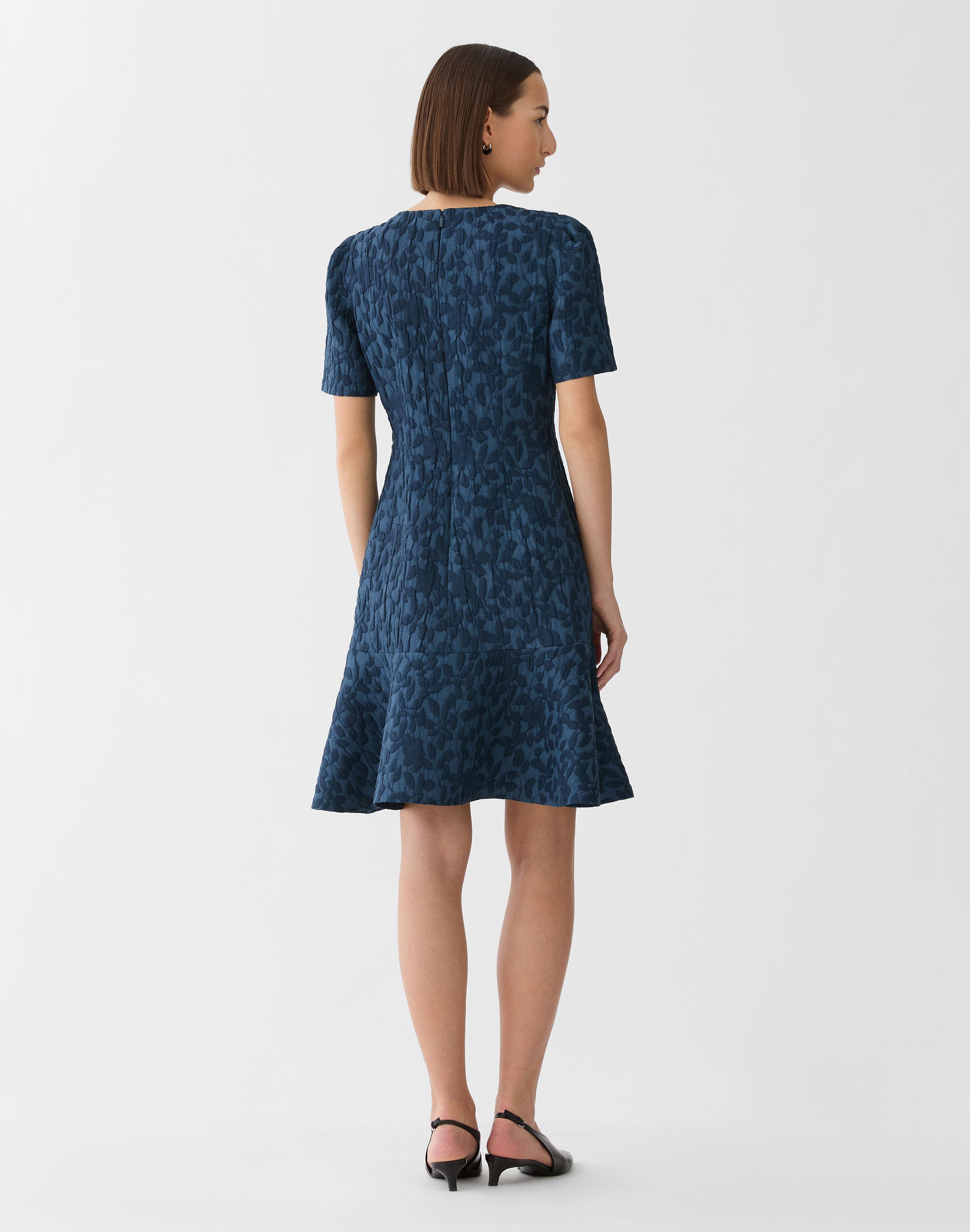 Petite Rose Cloqué Jacquard Peplum Dress