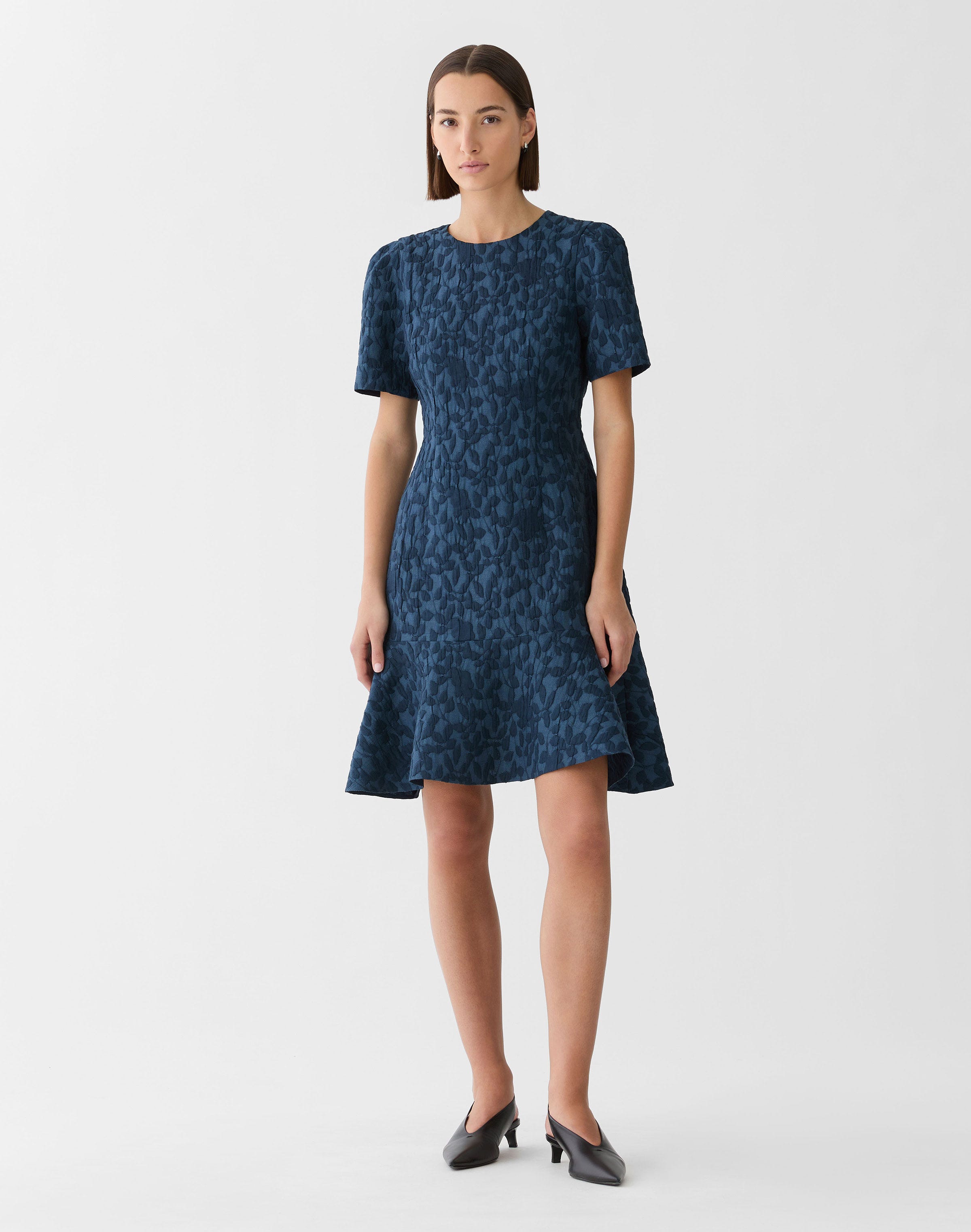 Petite Rose Cloqué Jacquard Peplum Dress