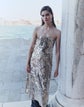 Metallic Sequin Strapless Midi Dress