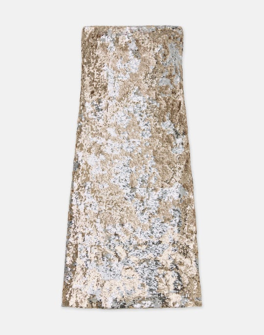 Metallic Sequin Strapless Midi Dress