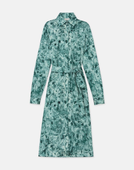 Petite Impasto Print Textured Silk Satin Dress