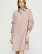 Stripe Cotton Ruched Sleeve Shirtdress