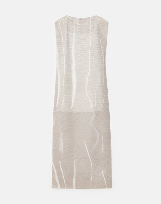 Charcoal Print Plissé Sheer Maxi Dress