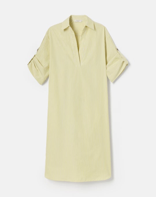 Stripe Cotton Tab Sleeve Popover Dress