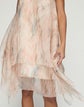 Gesture Print Silk Organza Layered Handkerchief Midi Dress