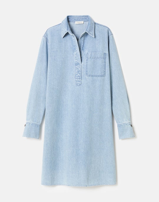 Lightweight Denim Patch Pocket Popover Dress