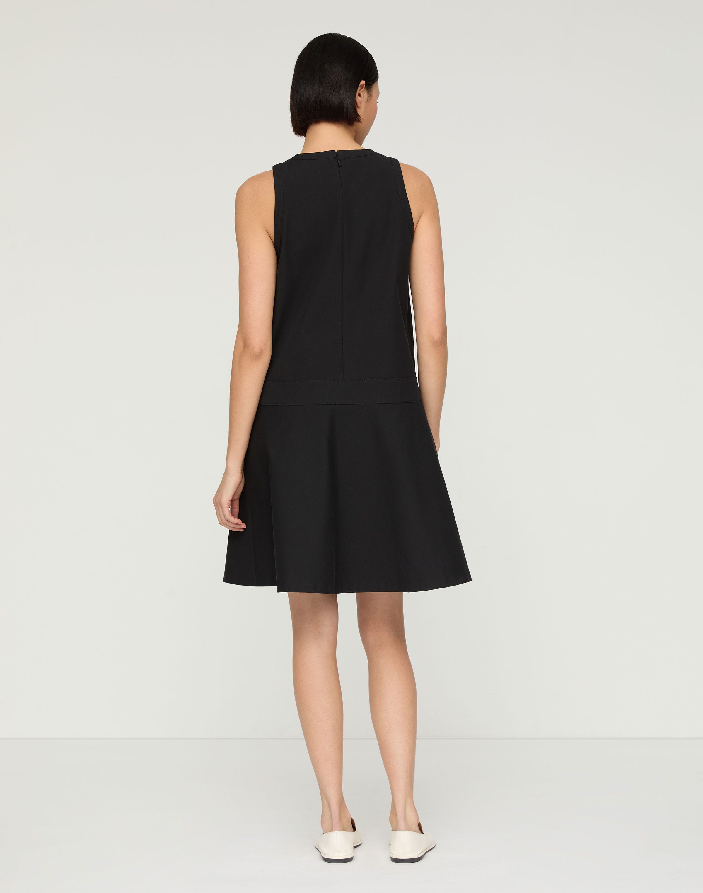 Techno Stretch Twill Sleeveless Drop Waist Dress