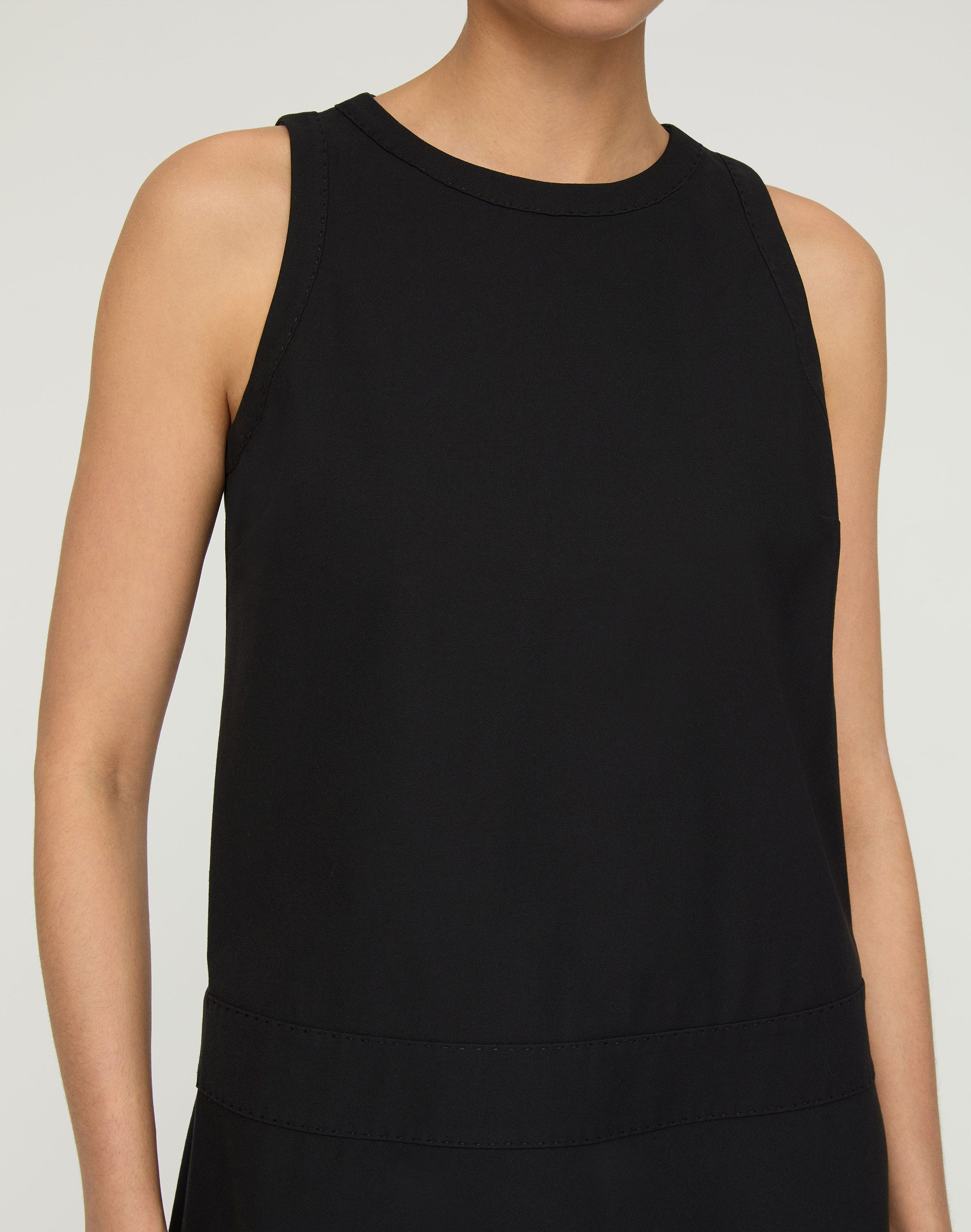 Techno Stretch Twill Sleeveless Drop Waist Dress