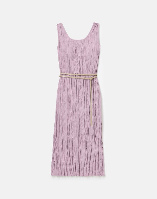 Hand Plissé Sleeveless Belted Midi Dress