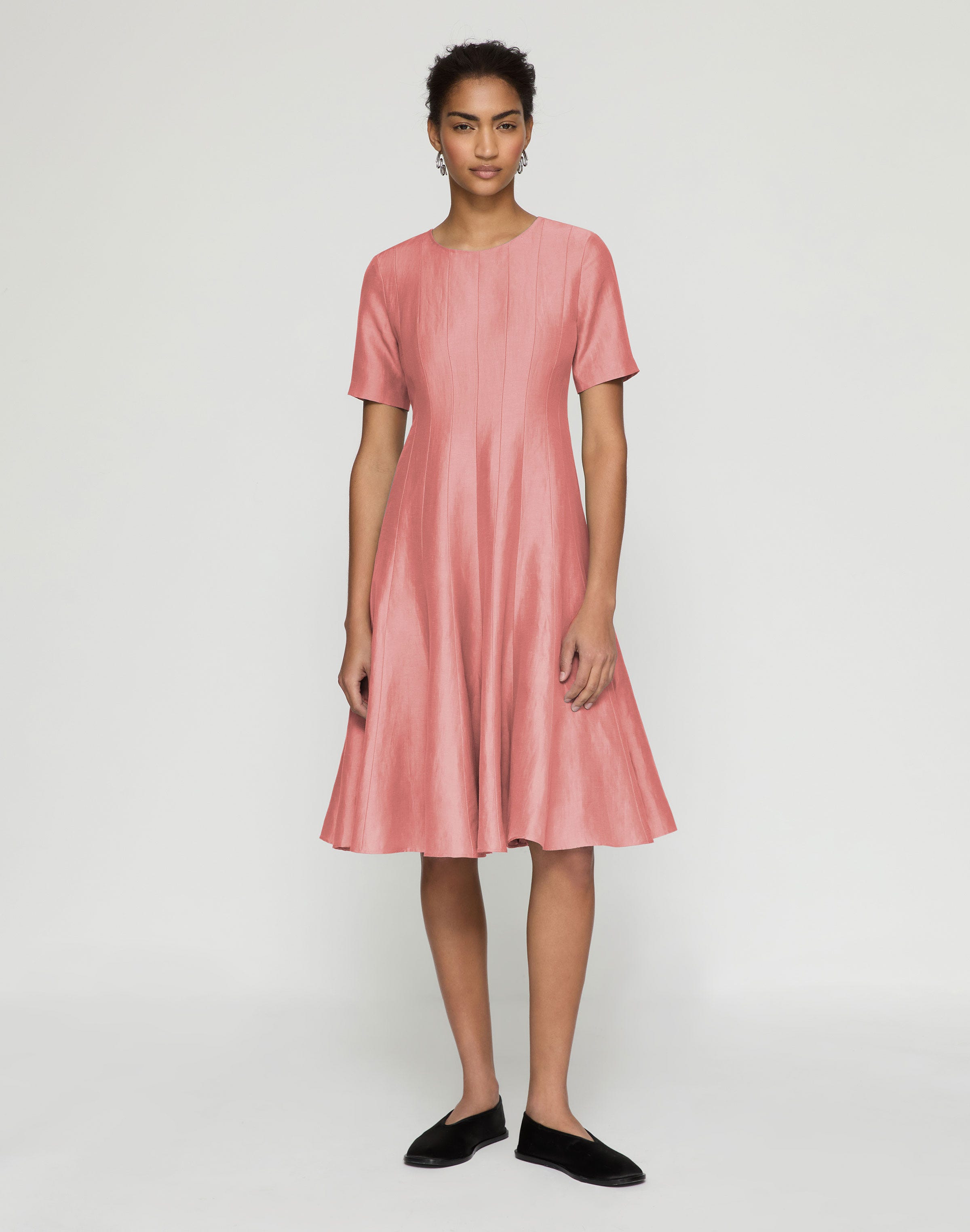 Linen-Viscose  Fit & Flare Midi Dress