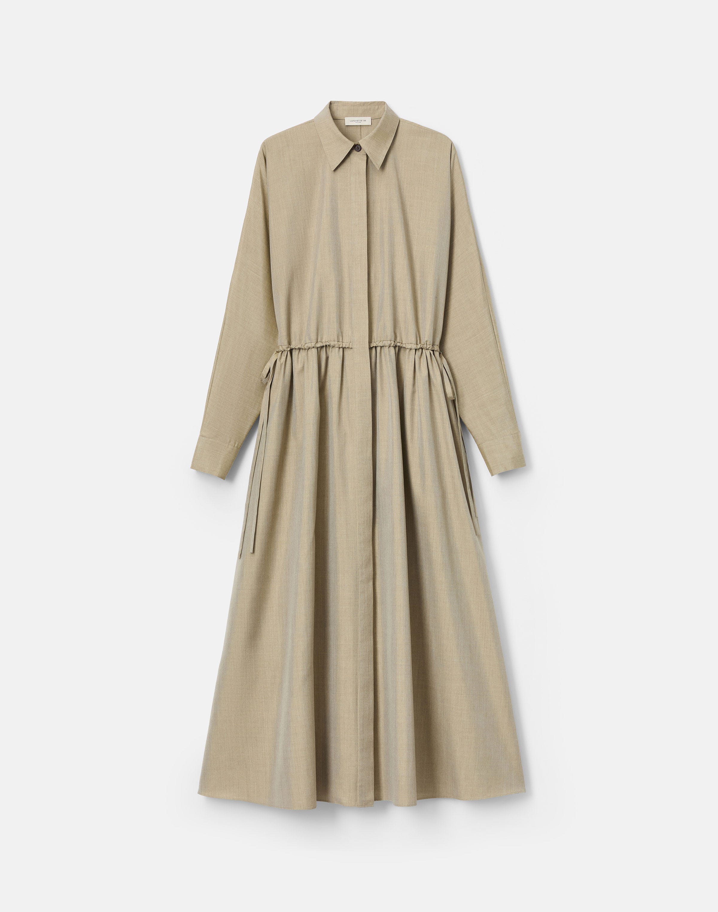 Silk Gathered Waist Midi Shirtdress